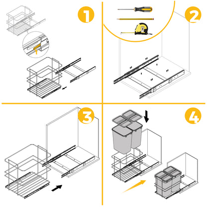 Pattumiere per differenziata Recycle da cucina, 2 x 35 L, fissaggio sul fondo ed estrazione manuale