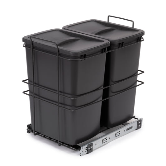 Emuca Contenitore per la raccolta differenziata Recycle da montare sul fondo e da estrarre manualmente in cucina Recycle 2x35lt, Grigio antracite Tecnoplastica