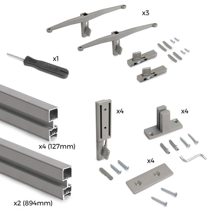 Emuca Kit per la realizzazione di una composizione modulare Zero con ferramenta per il montaggio a parete, Alluminio e Zama, Verniciato grigio pietra