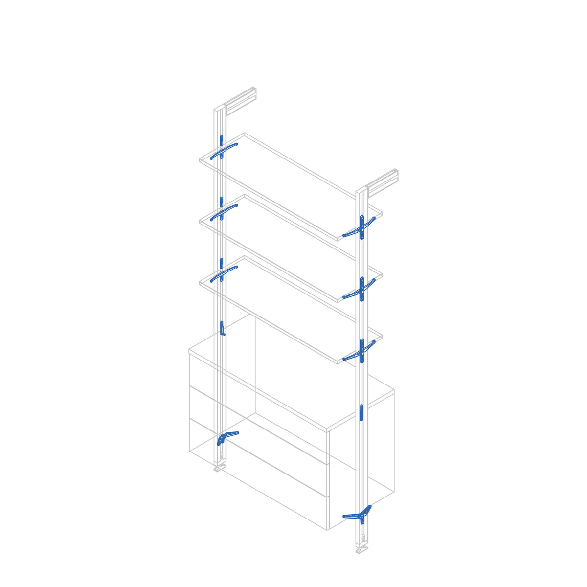 Kit Zero di supporti per mensole in legno e moduli