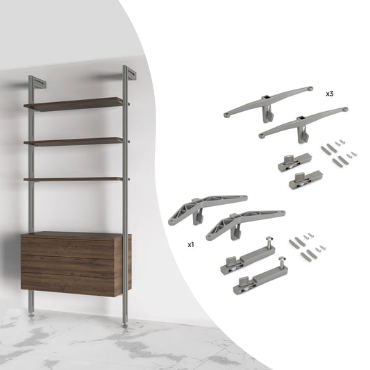 Emuca Kit di Reggimensole per 3 ripiani in Legno e 1 modulo per struttura Zero, Zama, Verniciato grigio pietra