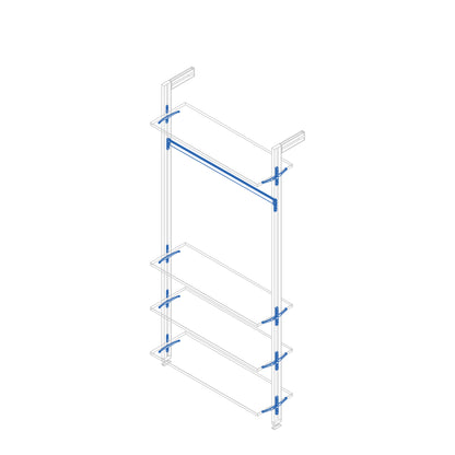 Emuca Kit di staffe per 4 ripiani in legno e 1 asta appendiabiti lunga 1 m Zero, Alluminio e Zama e Tecnoplastica, Verniciato grigio pietra