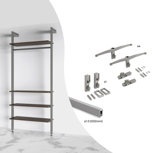 Kit Zero di supporti per mensole in legno e barra appendiabiti