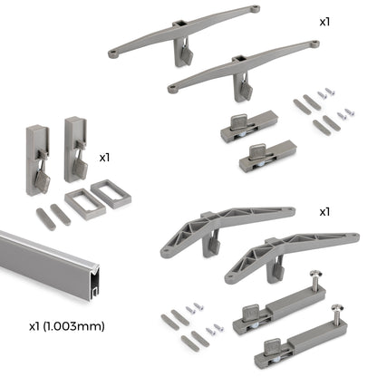 Emuca Kit di staffe per 1 ripiano in legno, 1 modulo e 1 asta di sospensione lunghezza 1m Zero, Zama, colore Grigio pietra verniciato