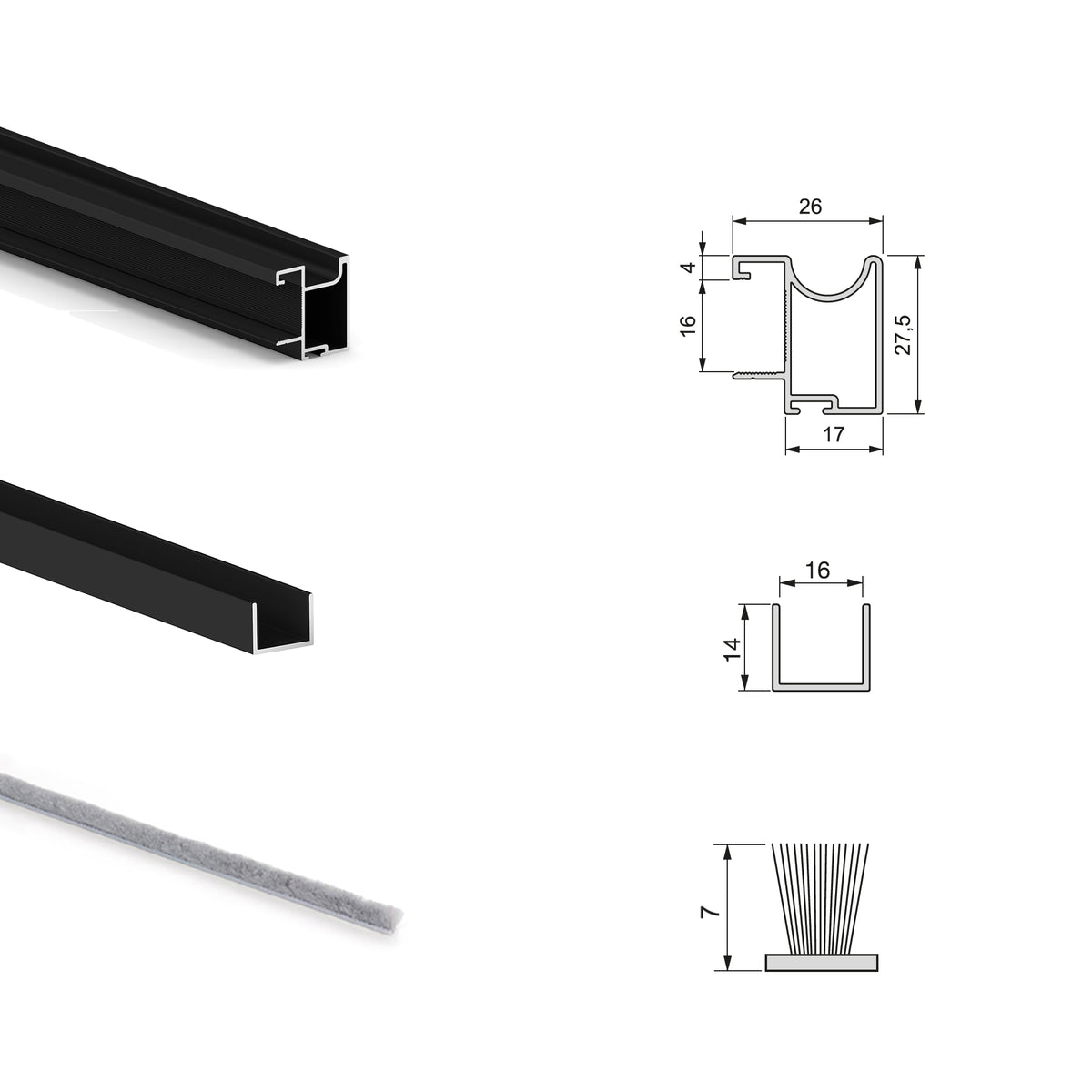 Sistema scorrevole per armadio 2 ante a scorrimento inferiore Placard 74 con maniglia Sharp e chiusura soft