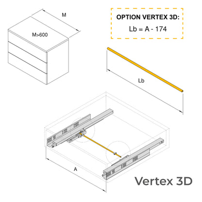 Cassetto esterno Vertex, 40kg, altezza 131mm con Push Sincro e regolazione 3D