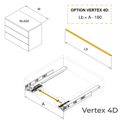 Cassetto esterno Vertex, 40kg, altezza 178mm con Push Sincro e regolazione 3D
