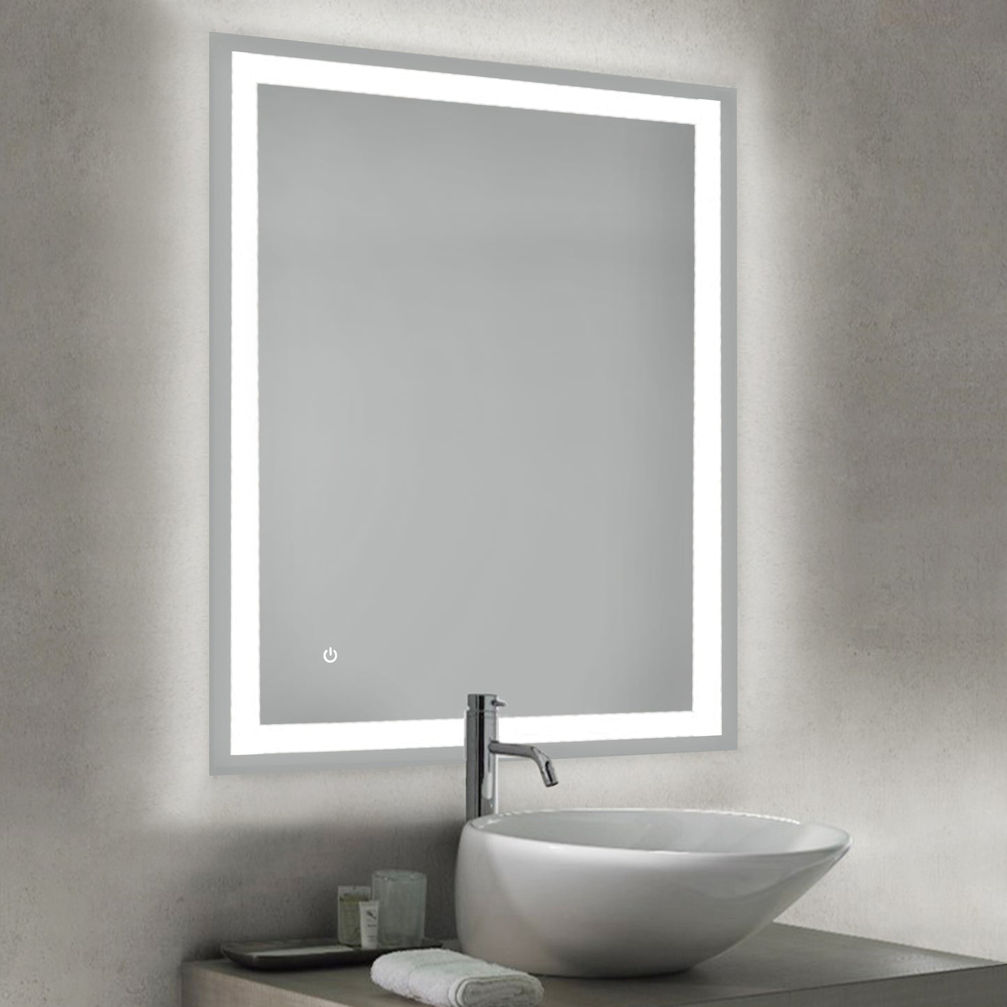 Emuca Heracles Specchio da bagno con illuminazione LED frontale e decorativa, AC 230V 50Hz, 34W, Tecnoplastica e Vetro