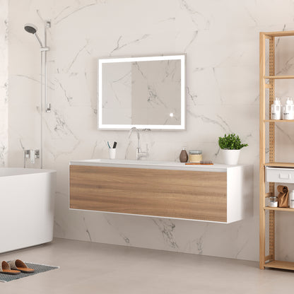 Emuca Heracles Specchio da bagno con illuminazione LED frontale e decorativa, AC 230V 50Hz, 34W, Tecnoplastica e Vetro