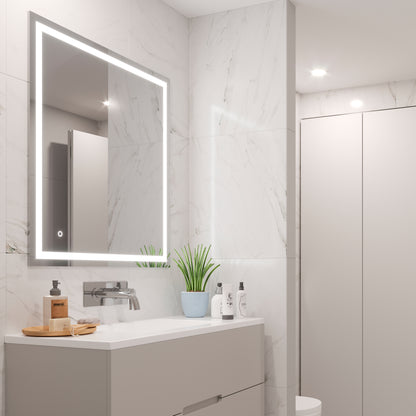 Emuca Heracles Specchio da bagno con illuminazione LED frontale e decorativa, AC 230V 50Hz, 34W, Tecnoplastica e Vetro