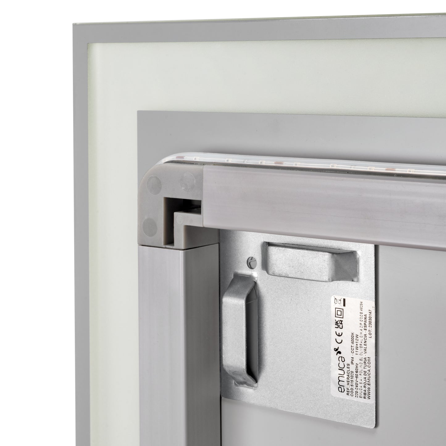 Emuca Heracles Specchio da bagno con illuminazione LED frontale e decorativa, AC 230V 50Hz, 34W, Tecnoplastica e Vetro