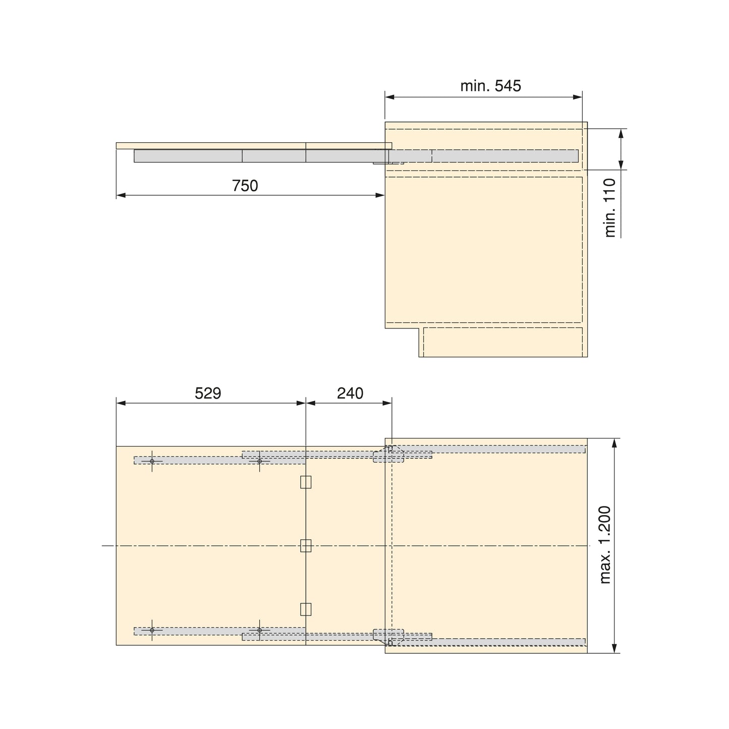 Emuca Coktail Reverse H35 Guide per tavoli ad ante allungabili, Alluminio, Champagne anodizzato