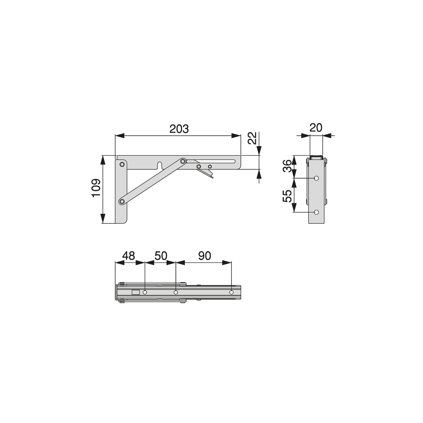 Emuca Set di supporti pieghevoli, lunghezza 203 mm, Acciaio, Verniciato bianco