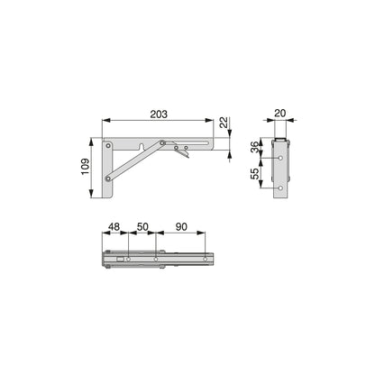 Emuca Set di supporti pieghevoli, lunghezza 203 mm, Acciaio, Verniciato bianco