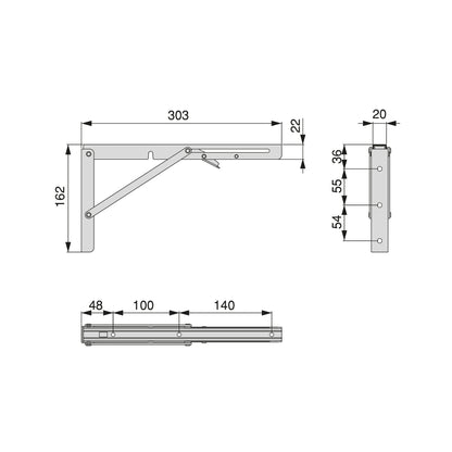 Emuca Set di supporti pieghevoli, lunghezza 303 mm, Acciaio, Verniciato bianco