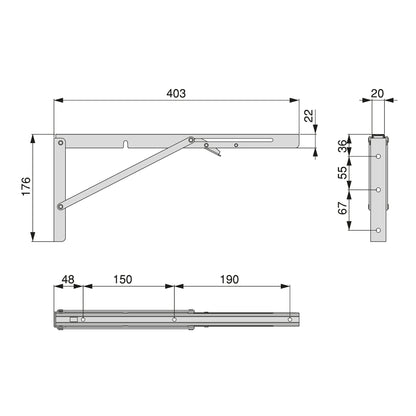 Emuca Set di supporti pieghevoli, lunghezza 403 mm, Acciaio, Verniciato bianco