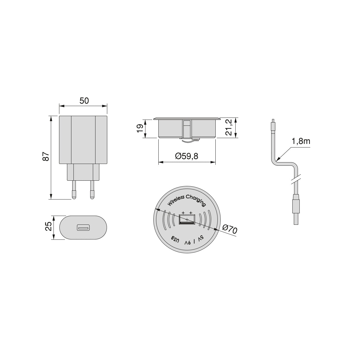 Caricatore mobile di superficie wireless USB-A Airtop 2 (Ø60 mm)