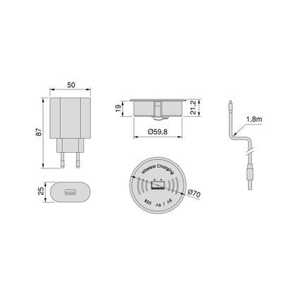 Caricatore mobile di superficie wireless USB-A Airtop 2 (Ø60 mm)