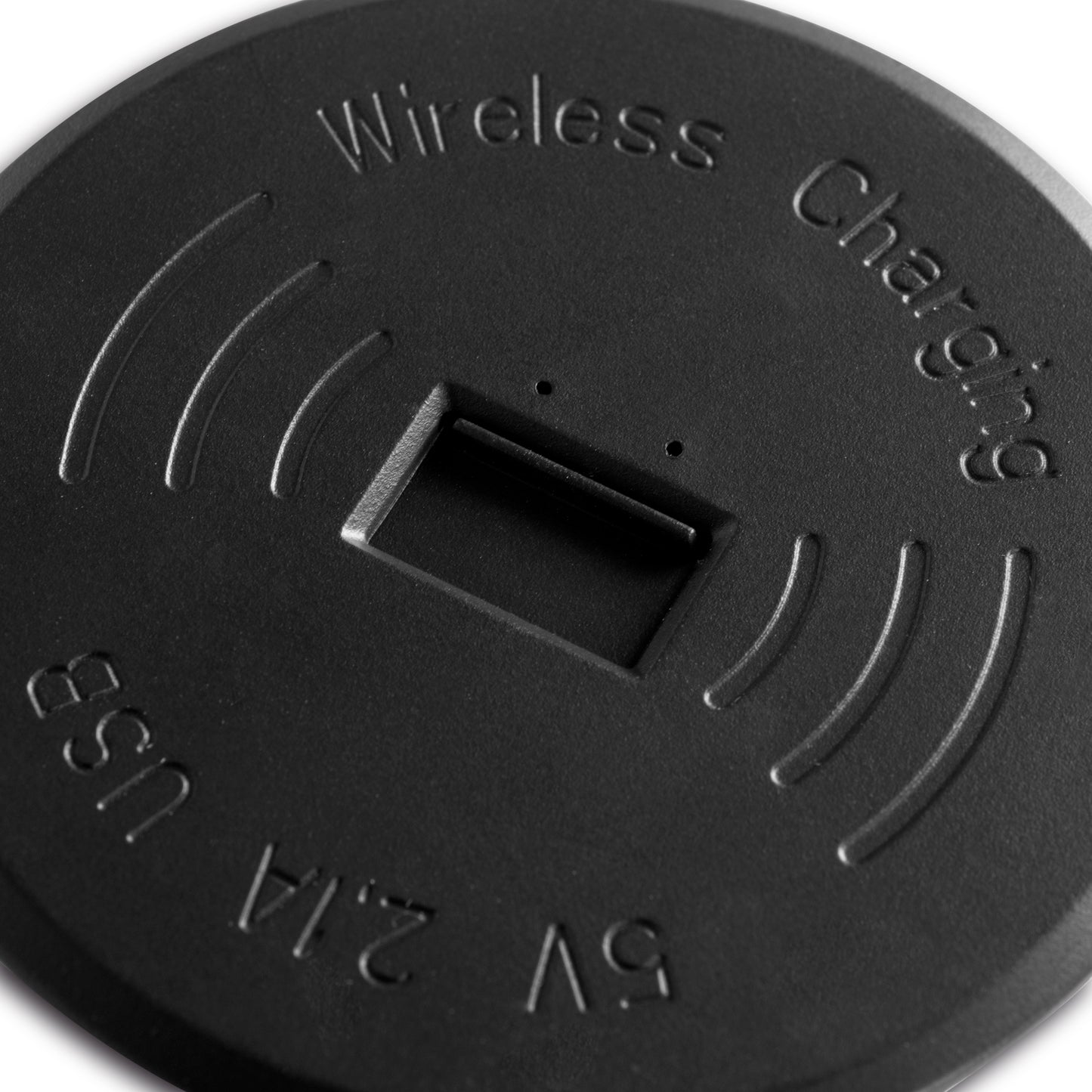 Emuca Caricabatterie wireless Airtop 2, con USB A, D.60mm, 5V DC / 2.1A (USB-10W/Qi-10W), Tecnoplastica, Nero