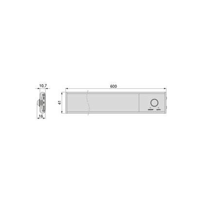 Emuca Lampada LED ricaricabile con USB Kaus Black con sensore di movimento, L600mm, Tecnoplastica e Alluminio, Verniciato nero