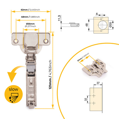 Kit cerniera mezzo collo X92 con chiusura ammortizzata e basette per vite
