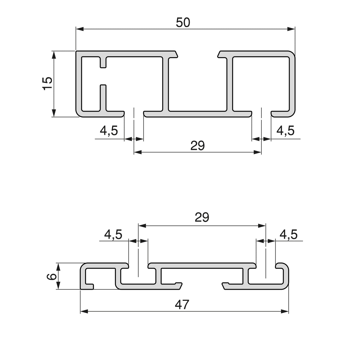 Sistema Flow da superficie in kit per un armadio con 2 ante scorrevoli in legno supportate da chiusura ammortizzata