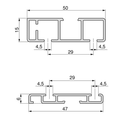 Sistema Flow da superficie in kit per un armadio con 2 ante scorrevoli in legno supportate da chiusura ammortizzata