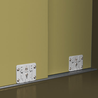 Sistema Flow da superficie in kit per un armadio con 2 ante scorrevoli in legno supportate da chiusura ammortizzata