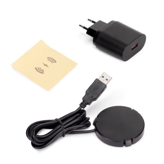 Emuca Caricabatterie wireless nascosto Airtop 2, D.60mm, 5V DC 2A (Qi-10W), Tecnoplastica, Nero