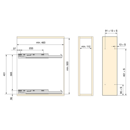 Emuca SupraMax Portabottiglie laterale estraibile SupraMax con chiusura soft, modulo 150 mm, Acciaio, Cromato