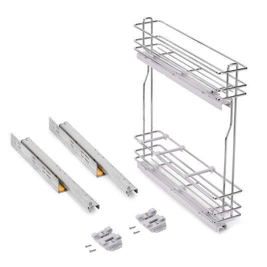 Emuca SupraMax Portabottiglie laterale estraibile SupraMax con chiusura soft, modulo 150 mm, Acciaio, Cromato