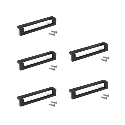 Emuca Lotto di 5 maniglie per mobili Ribarroja, L144mm, interasse 128mm, Zama, Verniciato nero