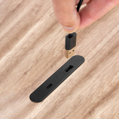 Emuca Connettore USB A e C per la ricarica di Lynx, 81x12 mm, per montaggio a incasso o in superficie, Tecnoplastica, Nero