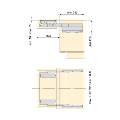 Emuca Guide per tavolo allungabile e sollevabile Oplà Folding+39 M120, Alluminio, Champagne anodizzato