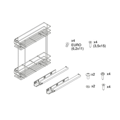 Emuca Portabottiglie laterale estraibile Supra con chiusura soft, modulo 150 mm, Acciaio, Verniciato alluminio