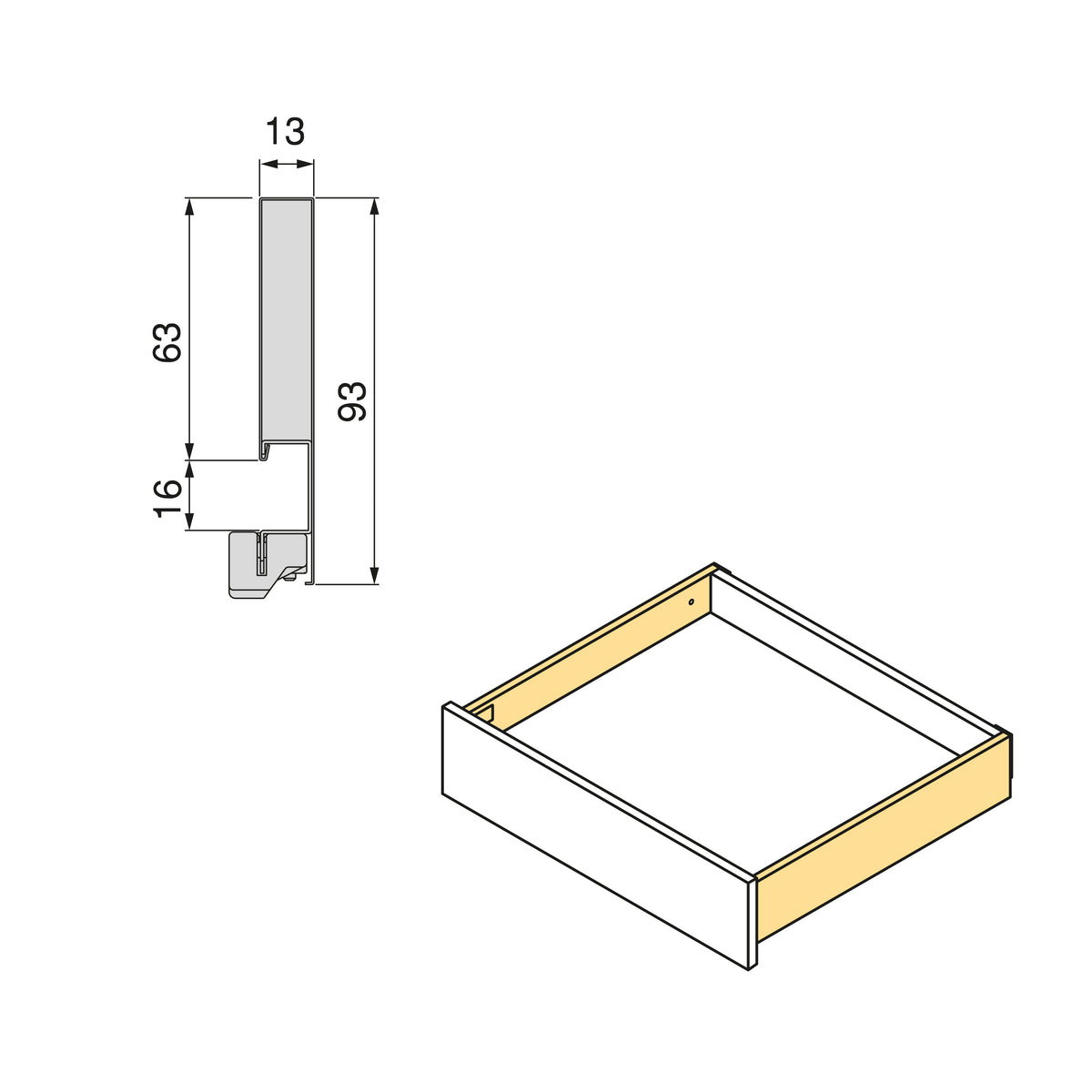 Cassetto esterno Vertex, 40kg, altezza 93mm e regolazione 3D