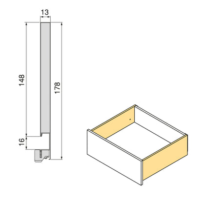 Emuca Cassetto esterno Vertex con regolazione 3D altezza 178mm, 40kg, profondità 350mm, Acciaio, Verniciato bianco