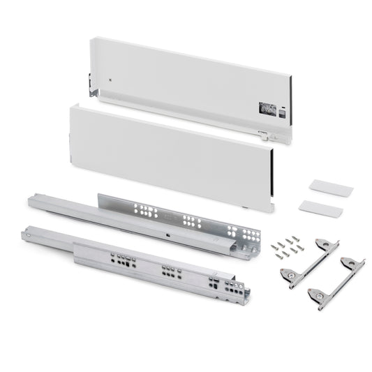 Emuca Cassetto esterno Vertex con regolazione 3D altezza 178mm, 40kg, profondità 500mm, Acciaio, Verniciato bianco