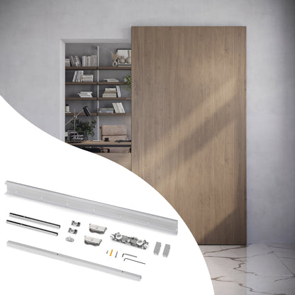 Sistema Wall per ante scorrevoli sospese in legno con chiusura soft