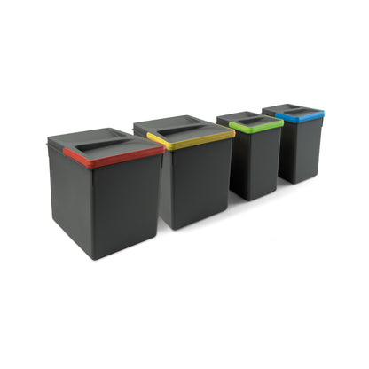 Emuca Kit di contenitori per cassetti da cucina con base Recycle altezza 266 mm, 2x15 lt, 2x7 lt, modulo 800 mm, Grigio antracite