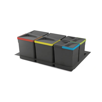 Emuca Kit di contenitori per cassetti da cucina con base Recycle altezza 266 mm, 2x15 lt, 2x7 lt, modulo 800 mm, Grigio antracite