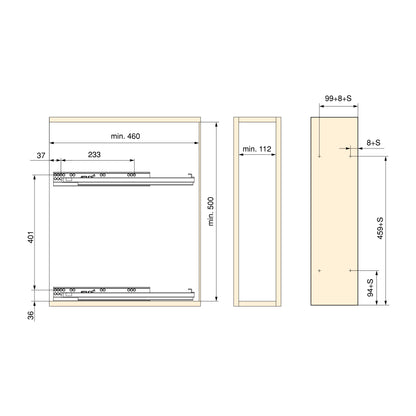 Emuca TitaneMax portabottiglie laterale estraibile con chiusura soft, modulo 150 mm, Acciaio, Grigio antracite