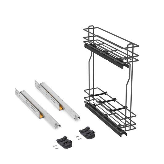 Emuca TitaneMax portabottiglie laterale estraibile con chiusura soft, modulo 150 mm, Acciaio, Grigio antracite