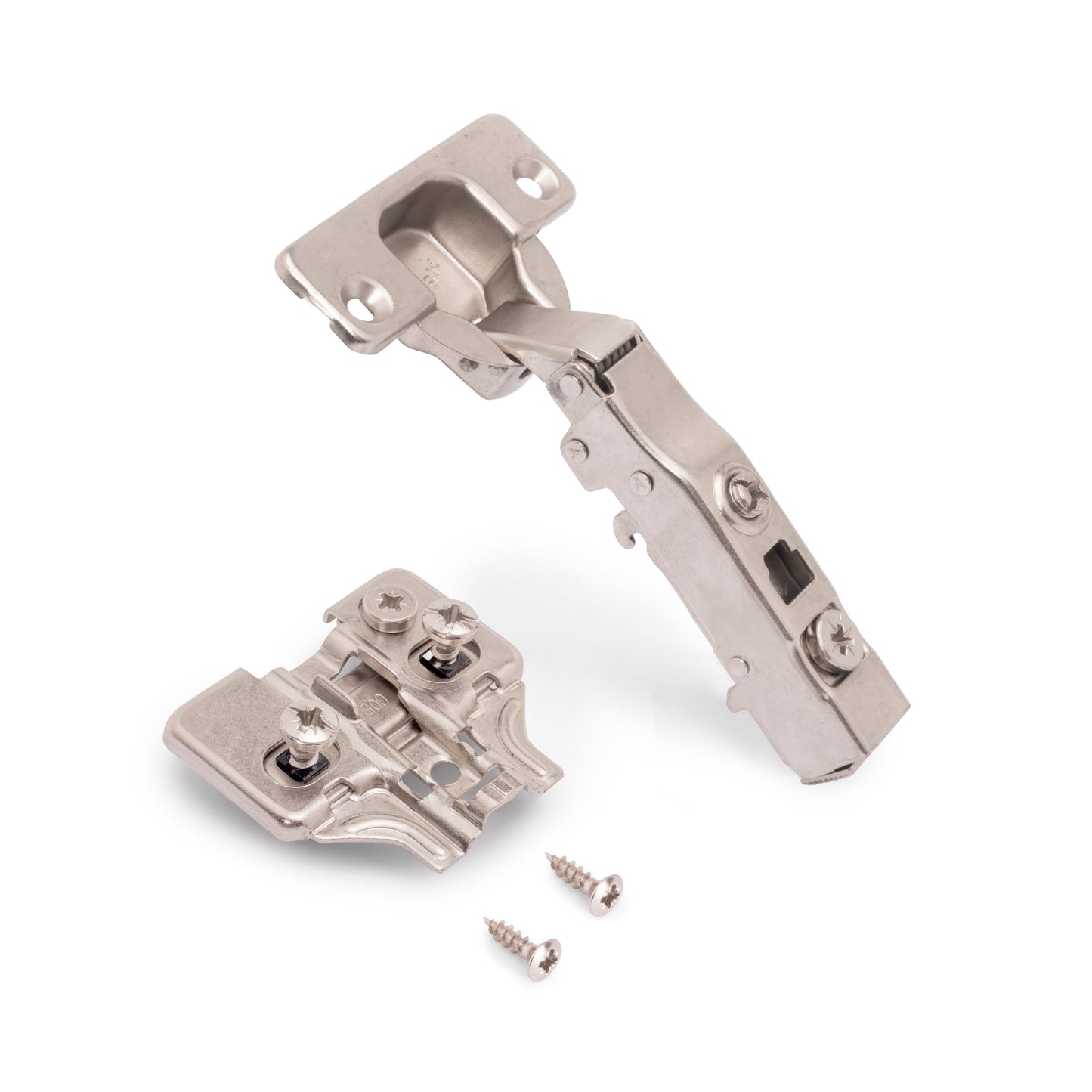 Emuca Lotto di 20 cerniere collo dritto X91 con chiusura soft e basetta montaggio misto, Diametro 5x9,5 mm, Altezza 0, Acciaio, Nichelato
