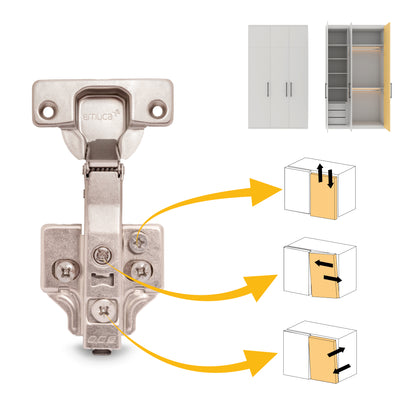 Emuca Lotto di 20 cerniere collo dritto X92 con chiusura soft e basette montaggio misto, diametro 5x9,5 mm, altezza 0, Acciaio, Nichelato