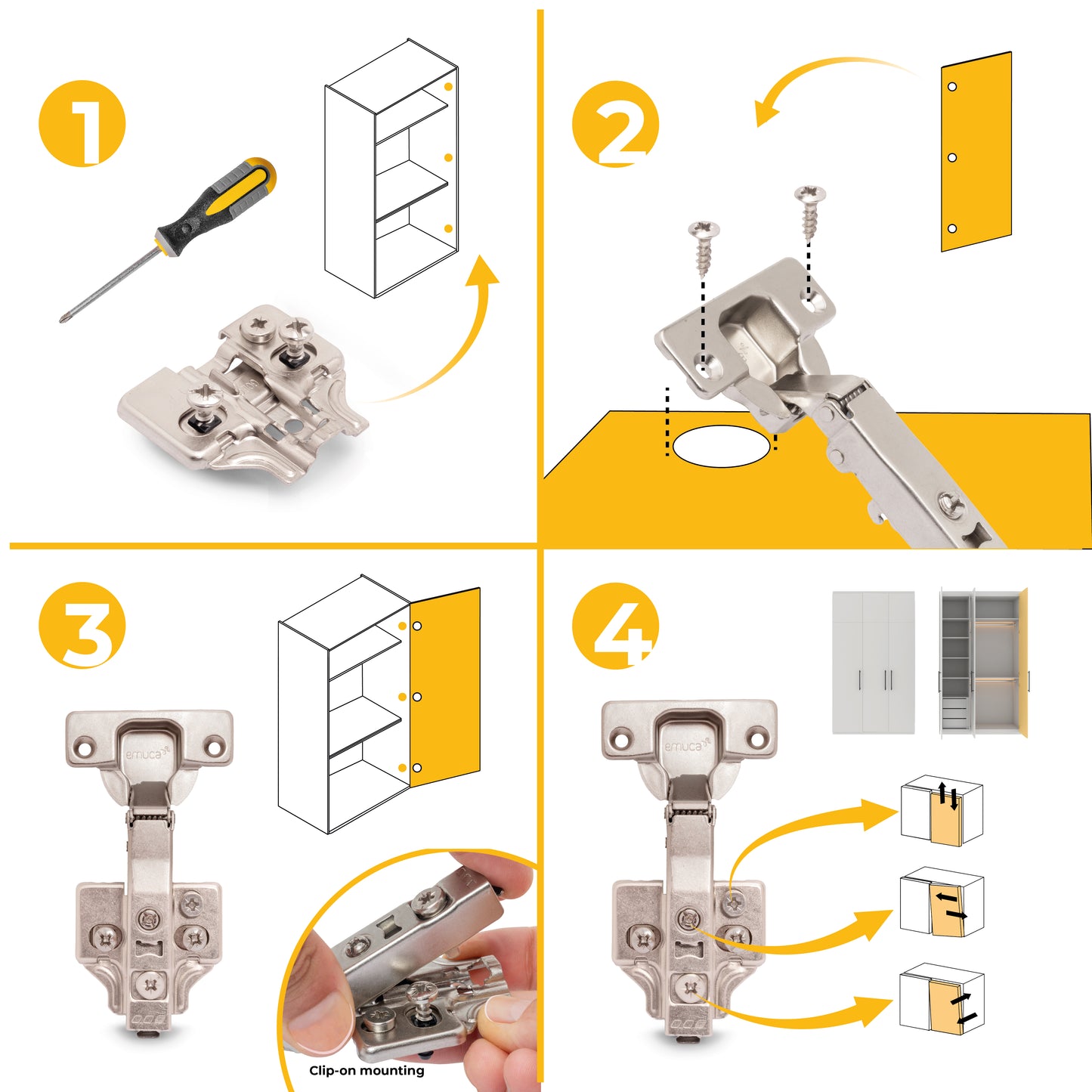 Emuca Lotto di 20 cerniere collo dritto X92 con chiusura soft e basette montaggio misto, diametro 5x9,5 mm, altezza 0, Acciaio, Nichelato