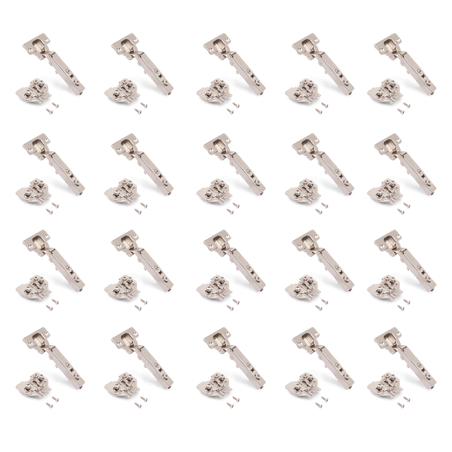 Emuca Lotto di 20 cerniere collo dritto X92 con chiusura soft e basette montaggio misto, diametro 5x9,5 mm, altezza 0, Acciaio, Nichelato
