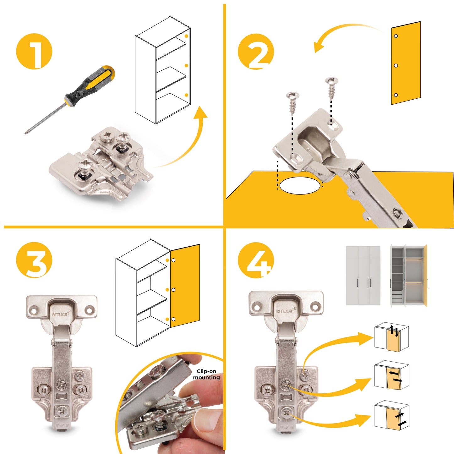 Emuca Lotto di 20 cerniere collo dritto X92N e basette di montaggio misto, diametro 5x9,5 mm, altezza 0, Acciaio, Nichelato
