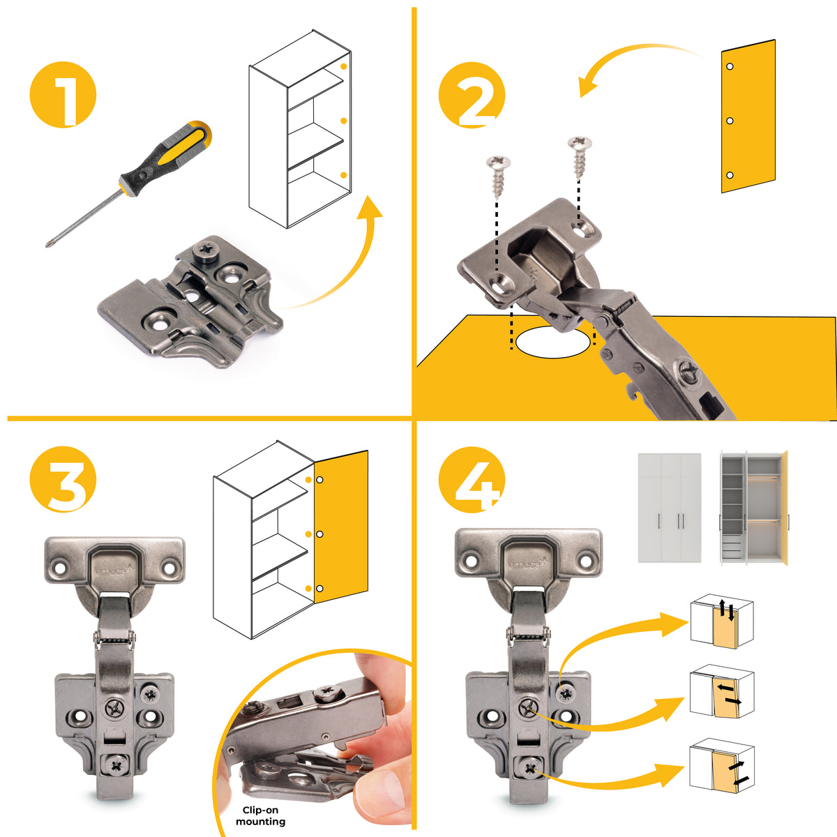 Kit cerniera collo dritto X91 con chiusura ammortizzata e basetta