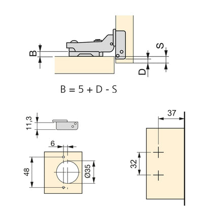 Kit cerniera mezzo collo X91 con chiusura ammortizzata, basette per vite